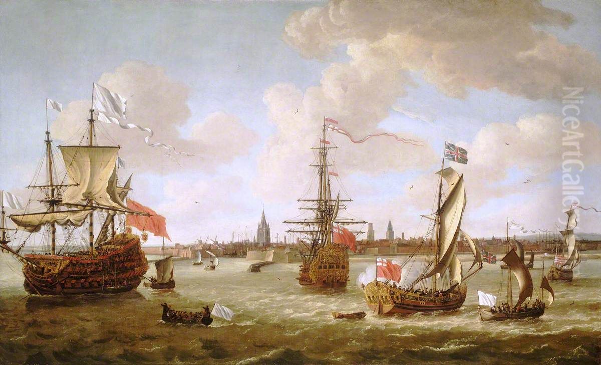 Mary of Modena (1658-1718) leaving Calais, 21 November 1673 Oil Painting by Jacob Knijff