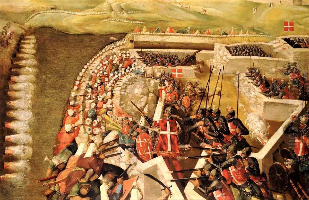 Attack on the Post of the Castilian Knights, 21 August 1565 Oil Painting by Matteo Perez d'Aleccio