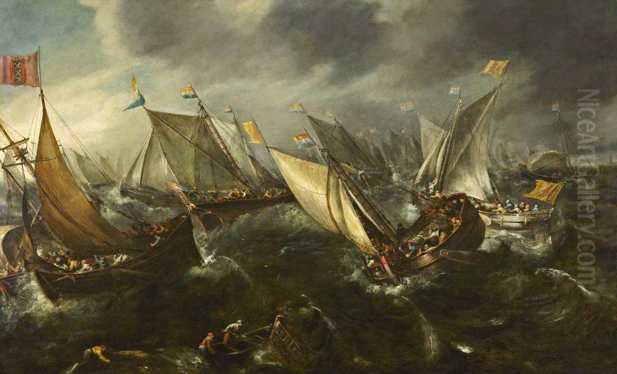 Dutch Yachts Racing Oil Painting by Andries Van Eertvelt