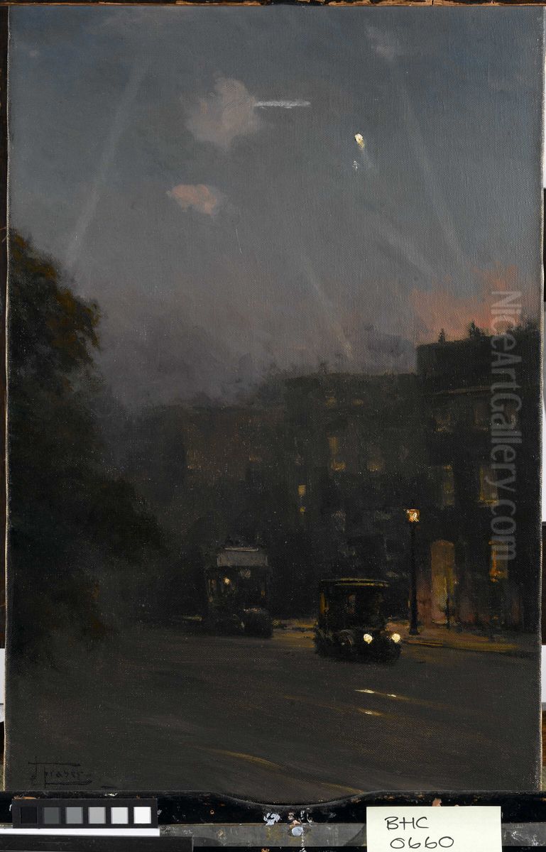 'A Zeppelin raid, 8 October 1915' Oil Painting by John Fraser