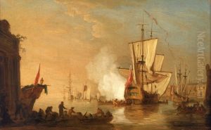 An English Man-of-War Firing a Salute