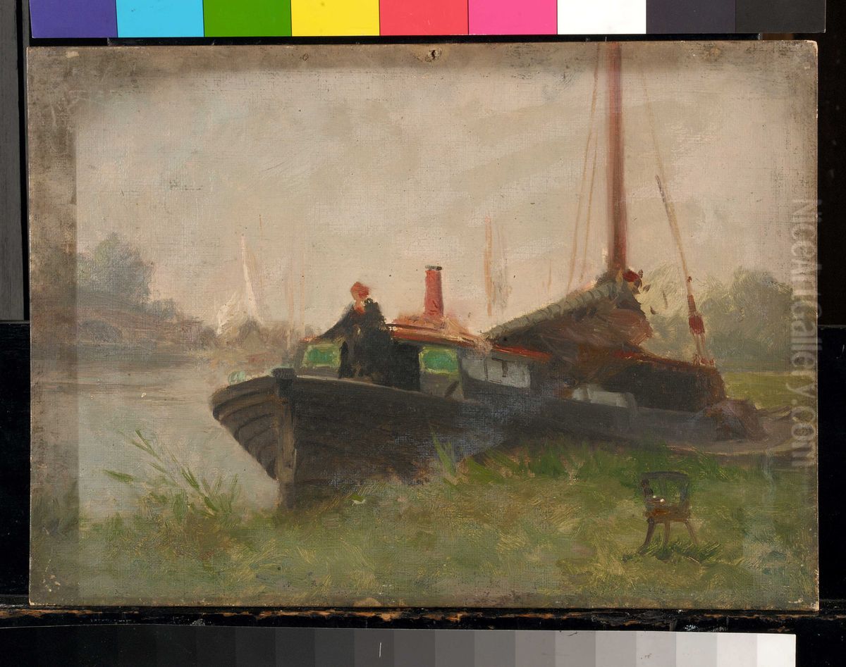 A barge Oil Painting by John Fraser