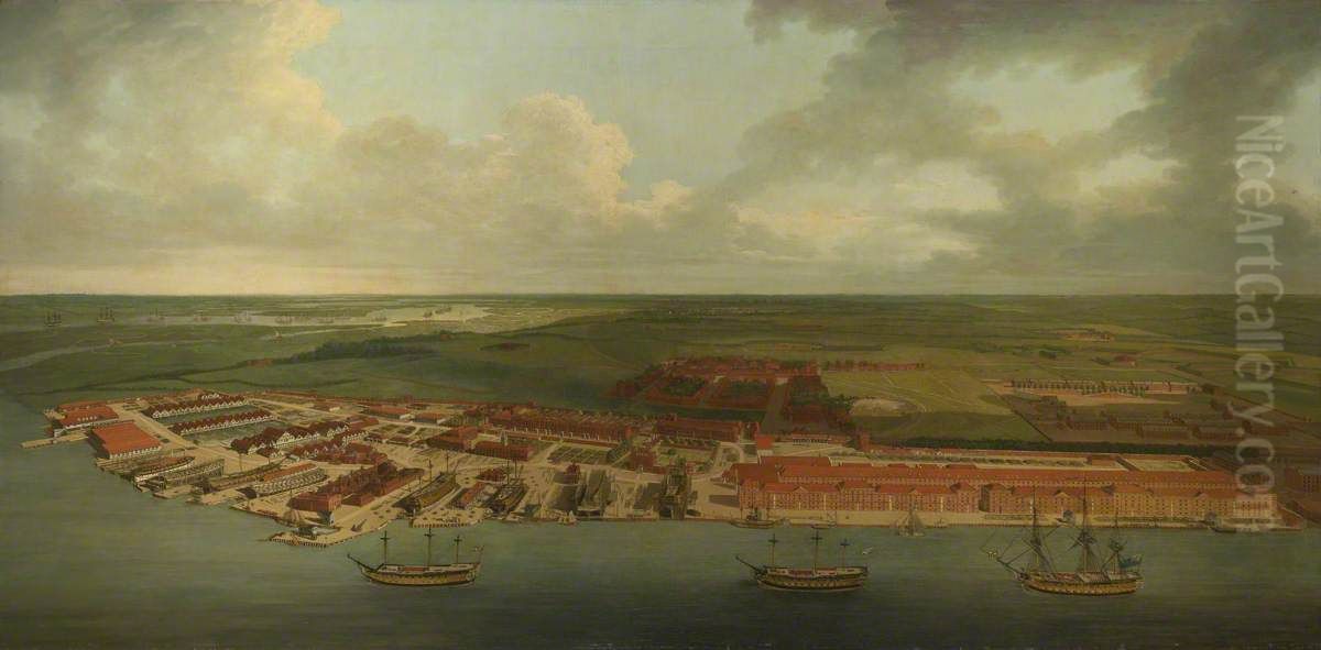 Chatham Dockyard Oil Painting by Joseph Farington