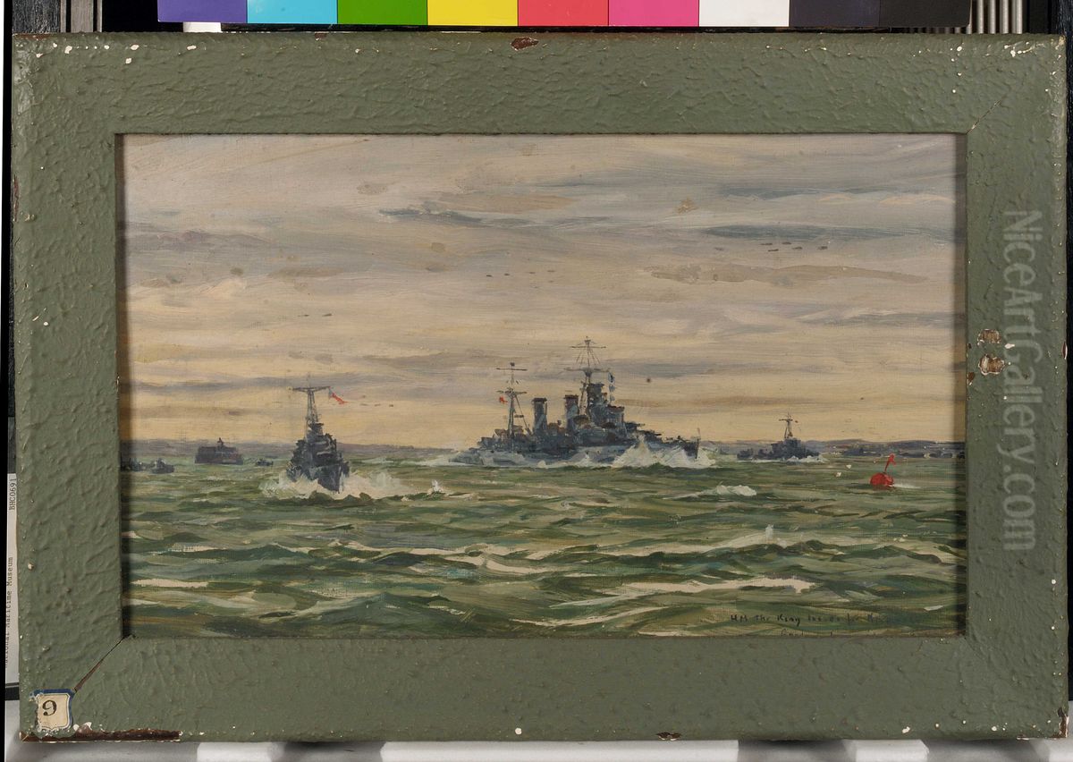 HM The King leaves for Normandy in HMS Arethusa, 16 June 1944 Oil Painting by Rowland Langmaid