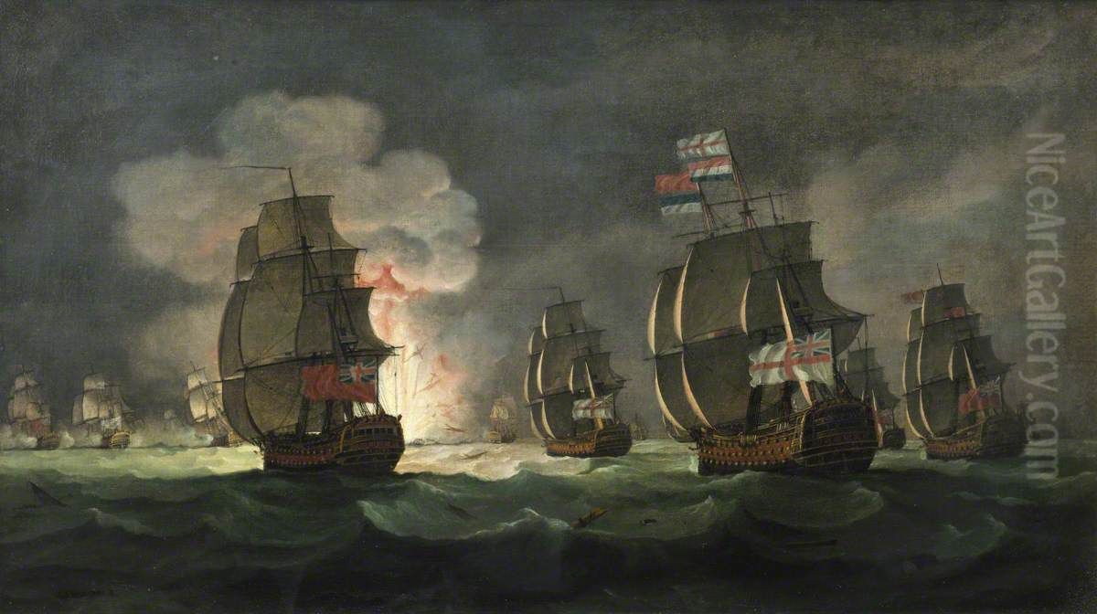 The Moonlight Battle off Cape St Vincent, 16 January 1780 Oil Painting by Thomas Luny