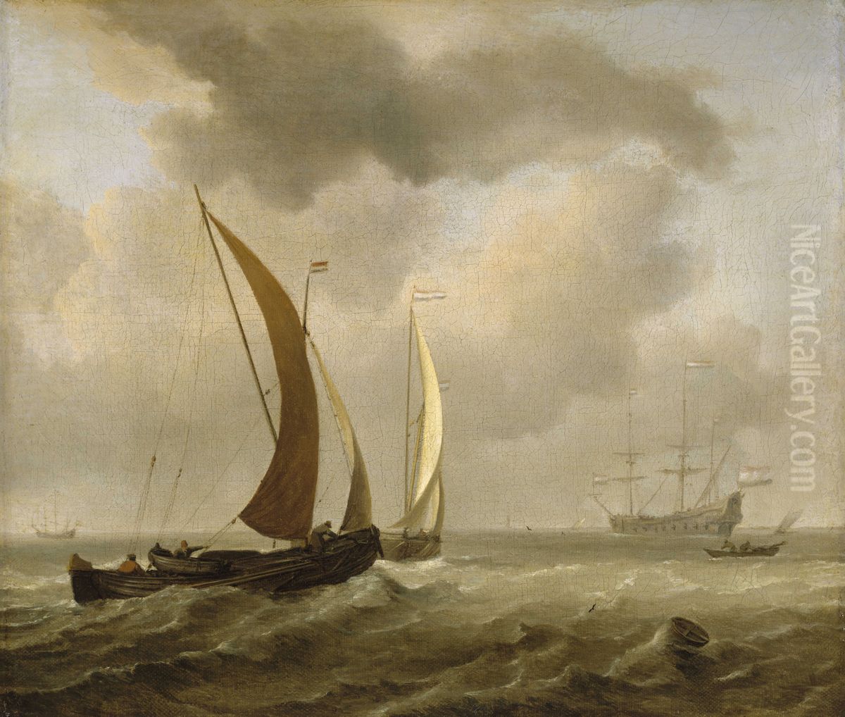 Two Kaags at Sea Before a Fresh Breeze Oil Painting by Willem van de Velde the Younger
