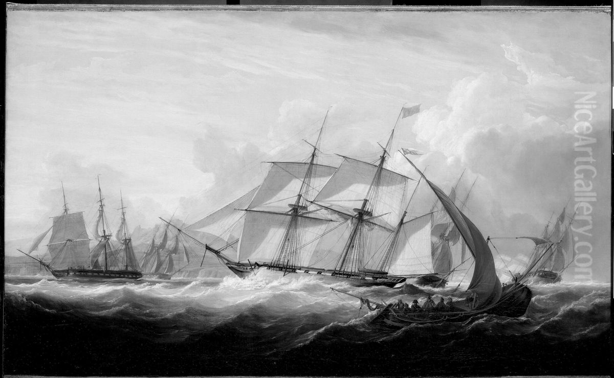 HMS Columbine and Other Vessels off Lisbon Oil Painting by John Christian Schetky