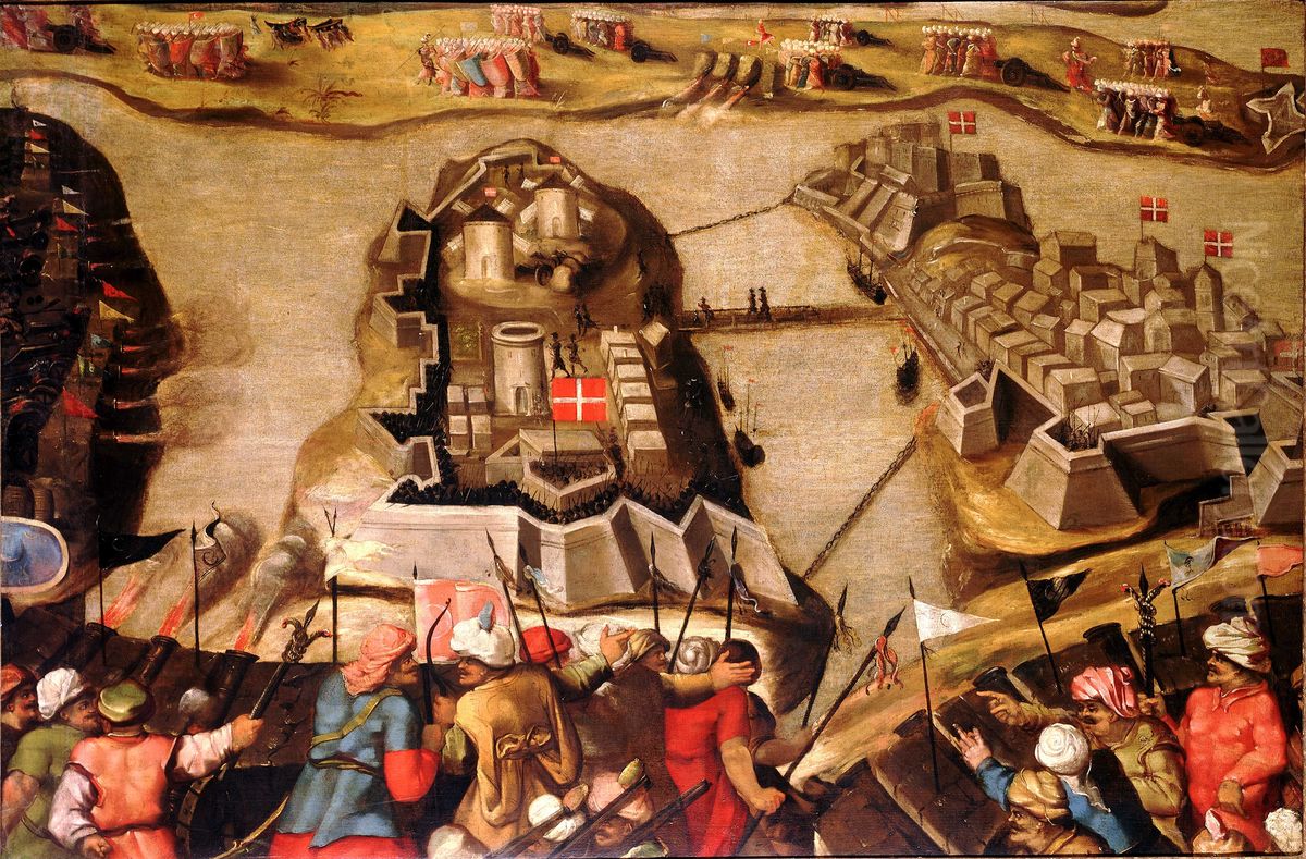 Siege and Bombardment of St Michael, 28 June 1565 Oil Painting by Matteo Perez d'Aleccio