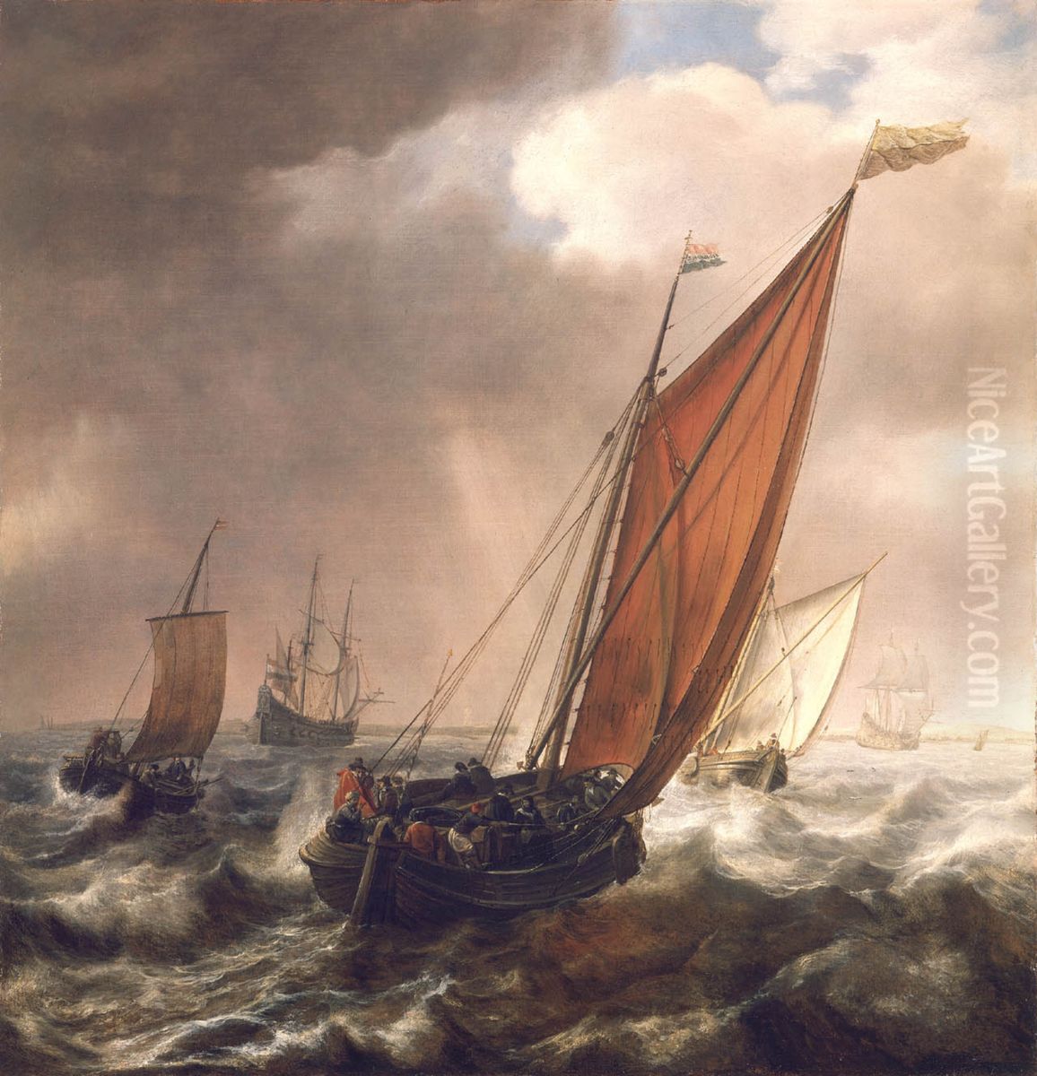 A Dutch Ferry Boat Before a Breeze Oil Painting by Simon De Vlieger