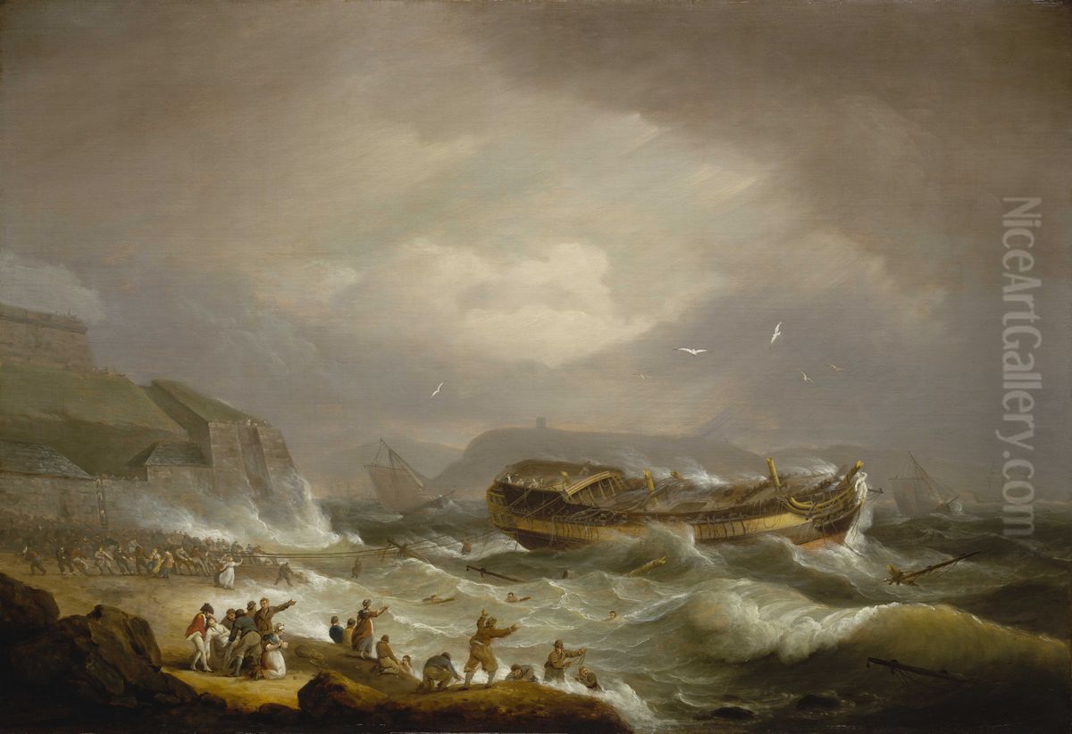 The Wreck of the East Indiaman 'Dutton' in Plymouth Sound, 26 January 1796 Oil Painting by Thomas Luny