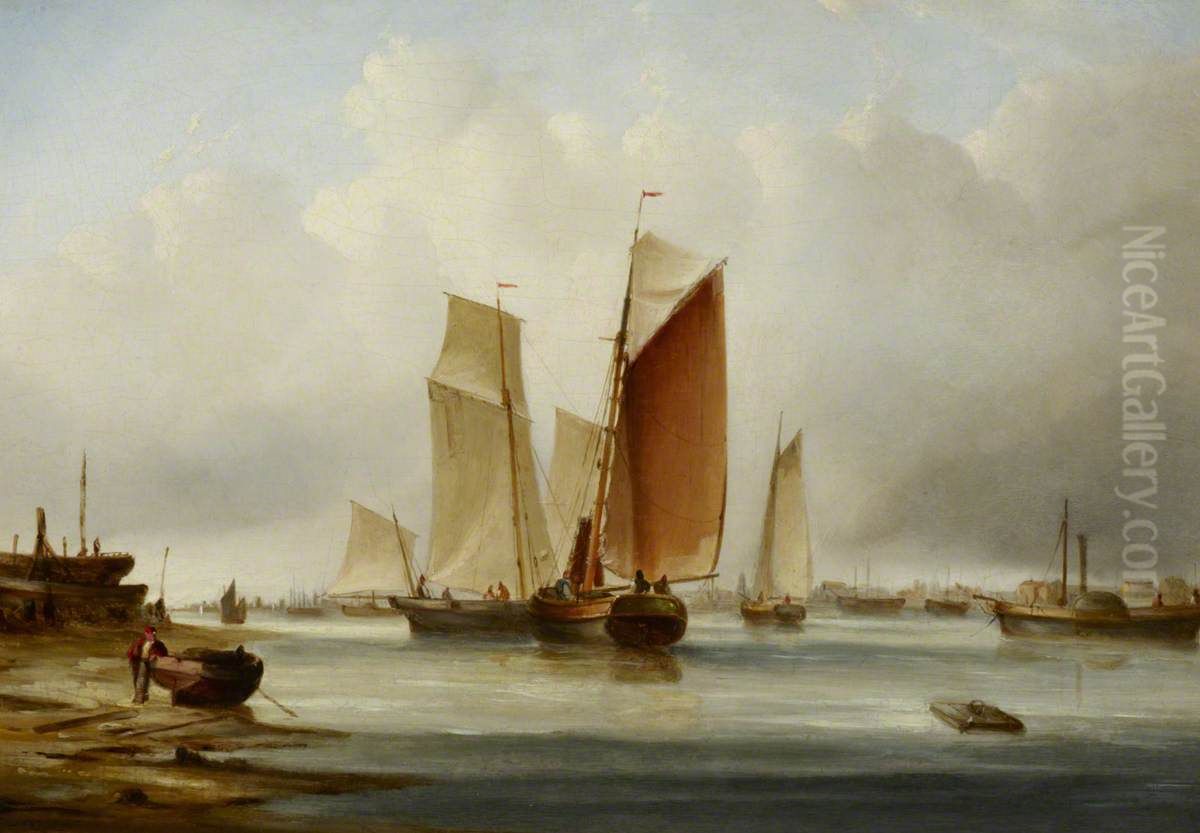 A harbour scene with fishing boats Oil Painting by Edward William Cooke