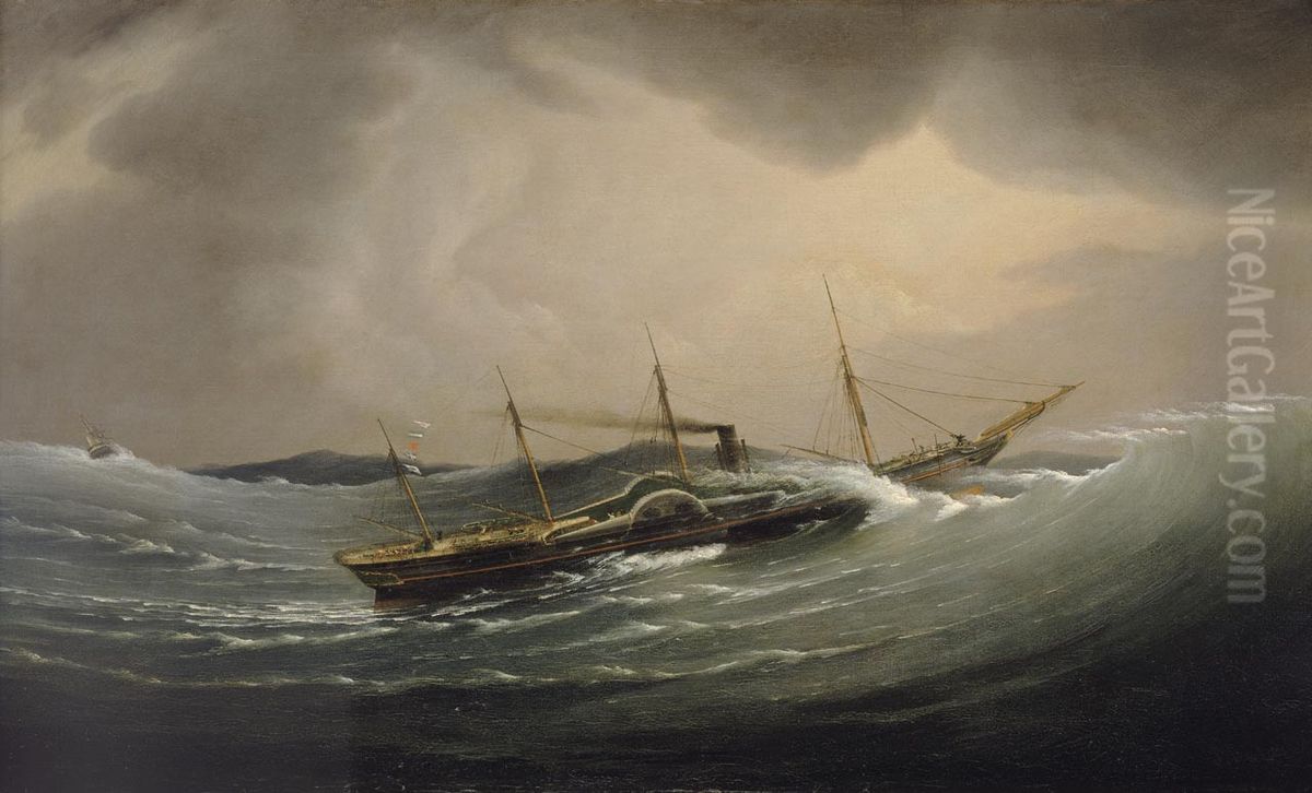 The 'Great Western' riding a tidal wave, 11 December 1844 Oil Painting by Joseph Walter