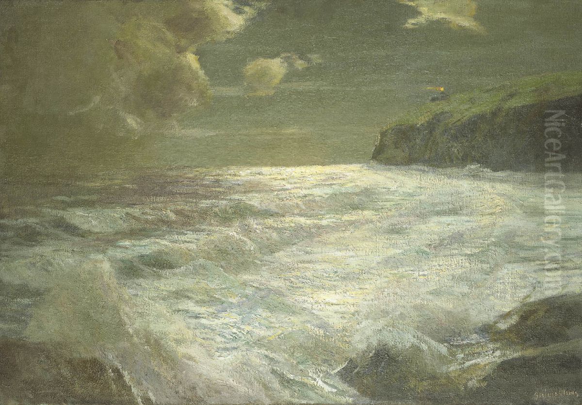 A Coastal View With a Lighthouse Oil Painting by Albert Julius Olsson