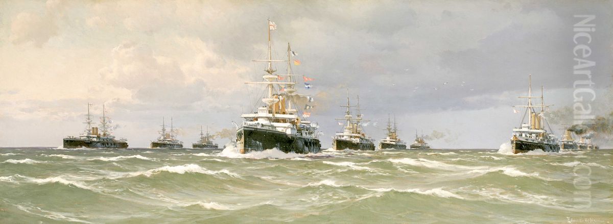 The Channel Squadron, 1898 Oil Painting by Eduardo de Martino