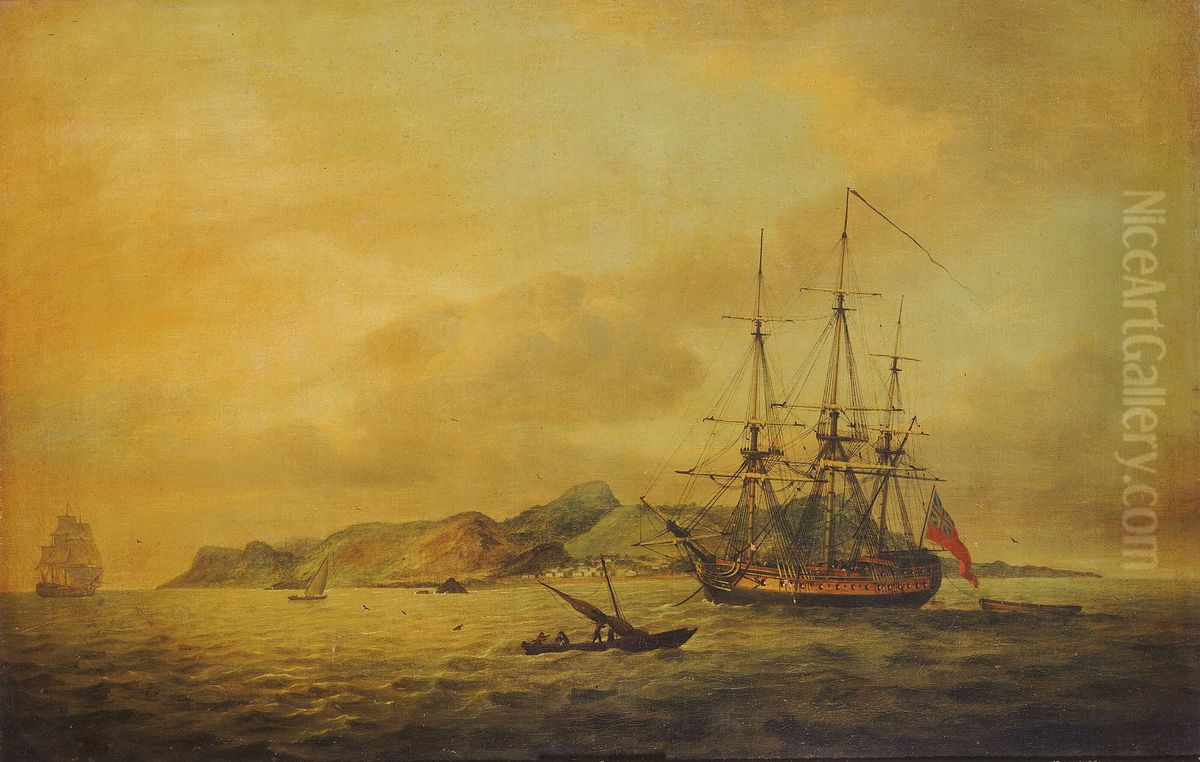 The East Indiaman 'Hindustan' at anchor Oil Painting by Thomas Luny