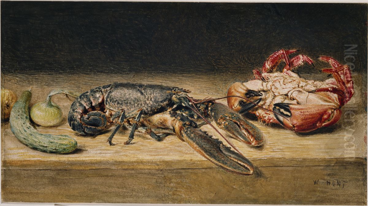Lobster, Crab, and a Cucumber Oil Painting by William Henry Hunt