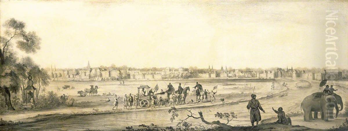 A Dutch settlement in India viewed from the land Oil Painting by Ludolf Bakhuizen