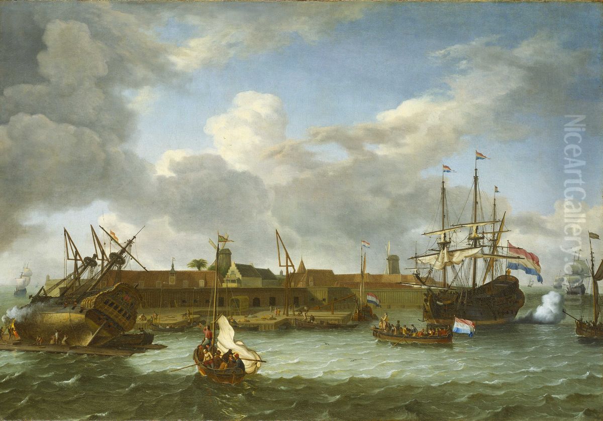 The island of Onrust Oil Painting by Ludolf Bakhuizen