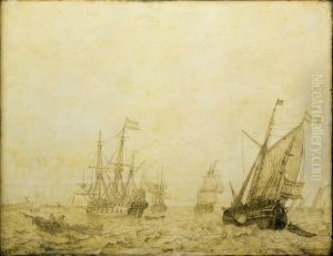 A wijdschip and other vessels off a harbour