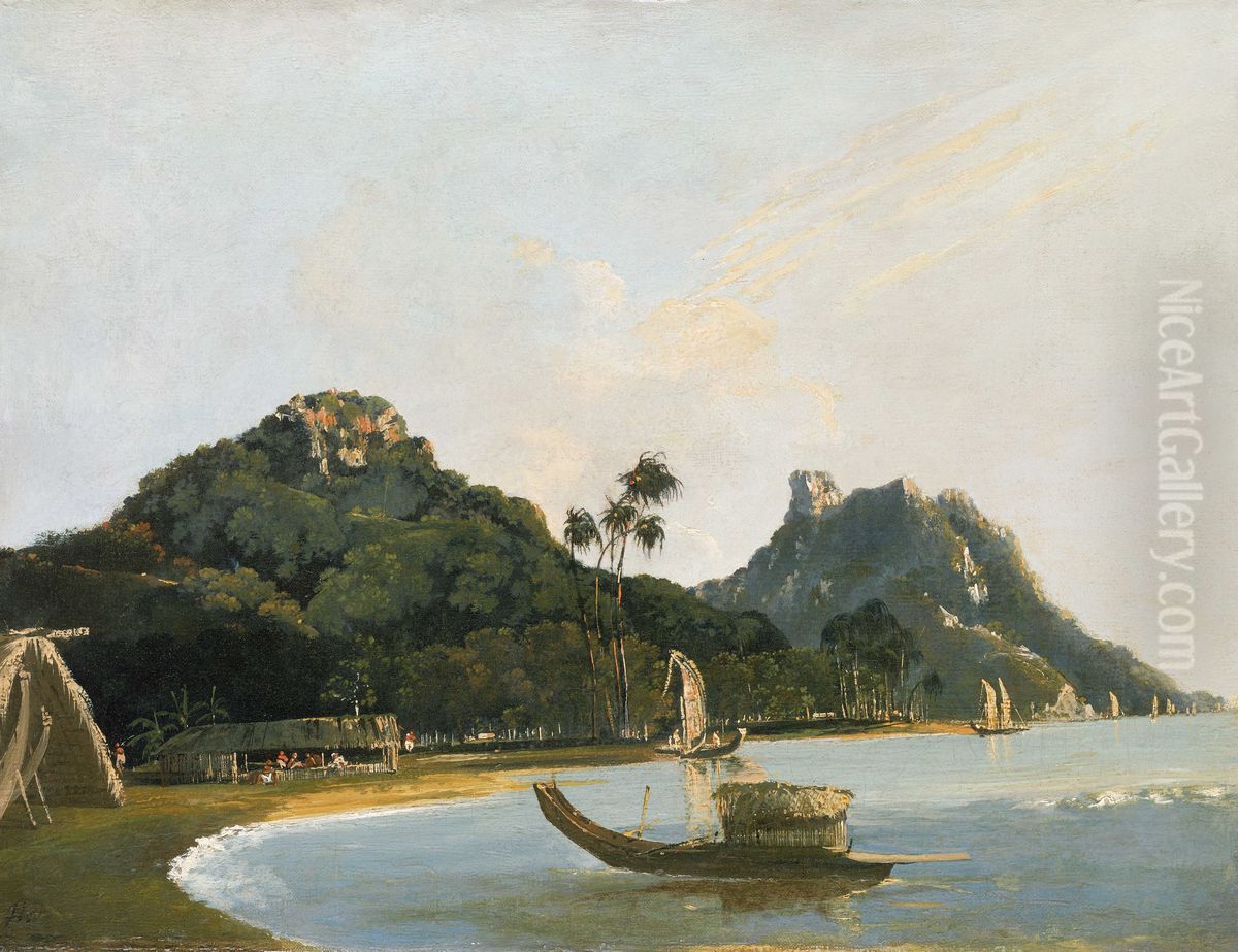 'View of part of Owharre [Fare] Harbour, Island of Huahine' Oil Painting by William Hodges