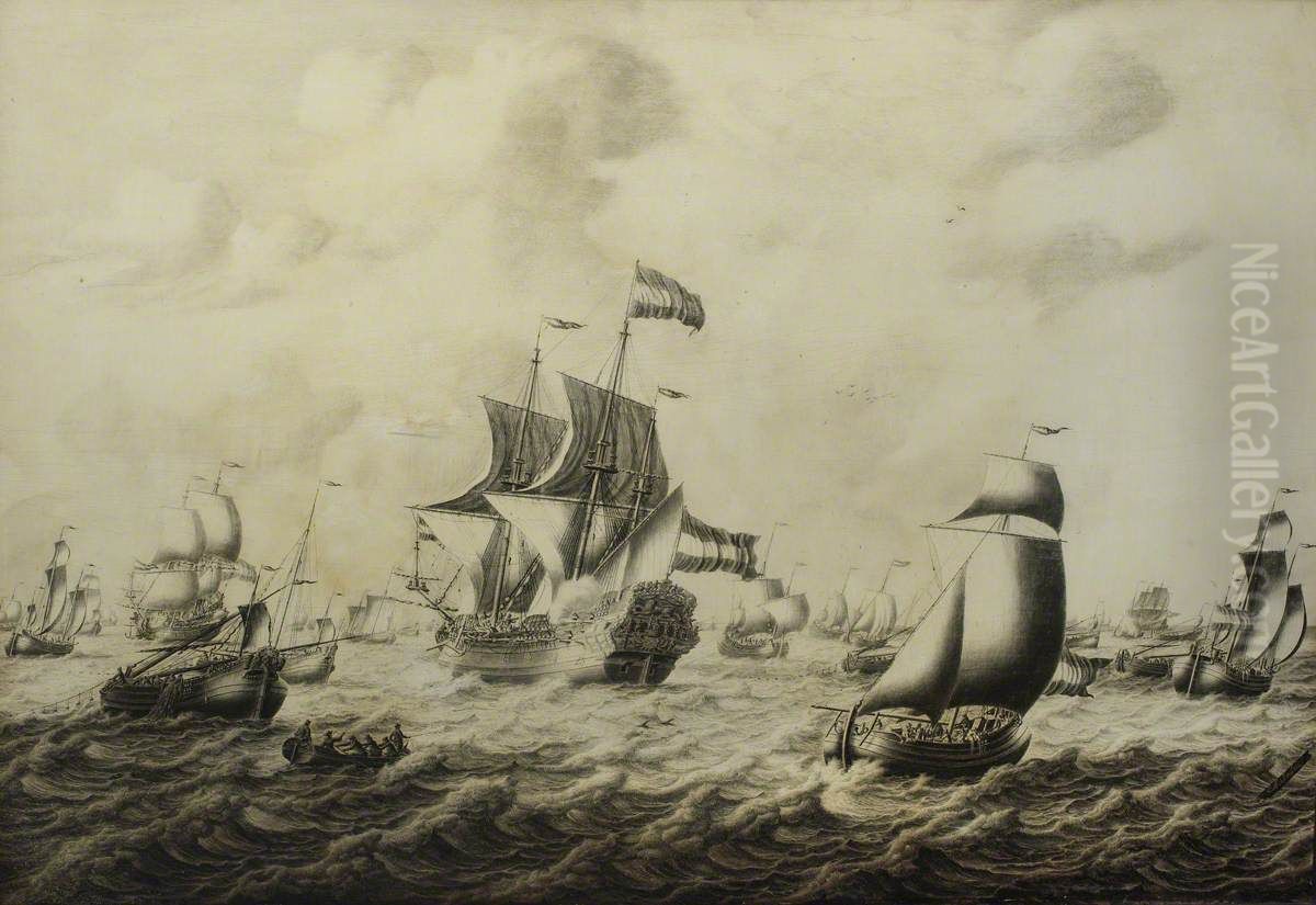 Dutch herring fleet Oil Painting by Adriaen Van Salm