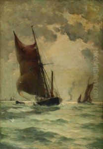 A swim-headed barge in a breeze