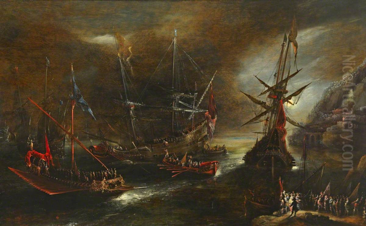 Embarkation of Spanish Troops Oil Painting by Andries Van Eertvelt