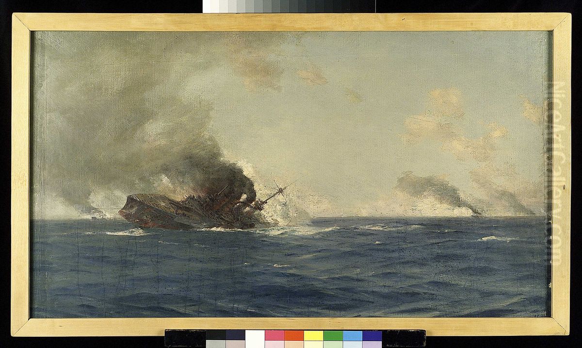 Sinking of  the 'Scharnhorst' at the Battle of the Falkland Islands, 8 December 1914 Oil Painting by Thomas Somerscales