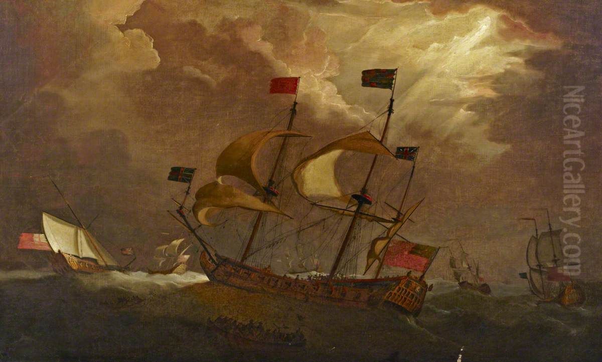 The wreck of HMS Gloucester off Yarmouth, 6 May 1682 Oil Painting by Willem van de, the Elder Velde