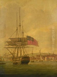 A Ship at Anchor Near a village