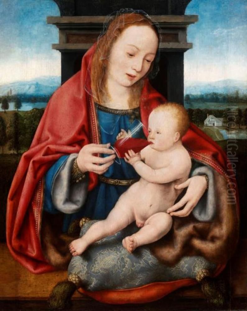The Virgin with the Infant Christ Drinking Wine Oil Painting by Joos Van Cleve