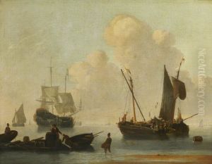 Dutch shipping with a raft near the shore