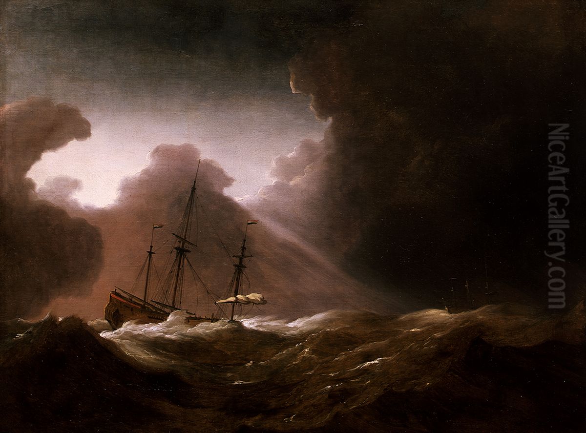 A Dutch Ship Scudding Before a Storm Oil Painting by Willem van de Velde the Younger