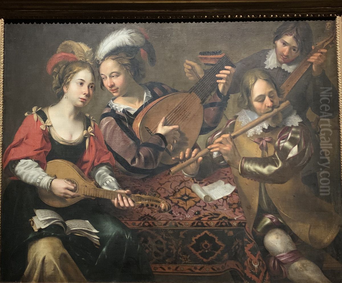 Company Making Music Oil Painting by Wouter Crabeth II