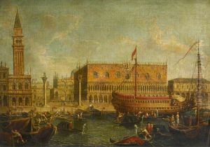 The state vessel Bucentaur moored alongside the Doge's Palace, Venice