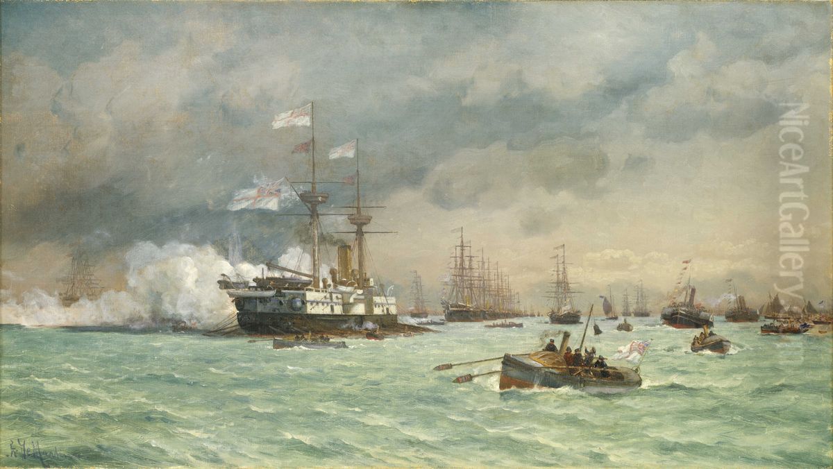 HMS 'Edinburgh' on anti-torpedo exercise Oil Painting by Eduardo de Martino