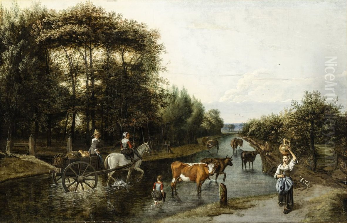 Milkmaid and Vegetable Seller Oil Painting by Johannes Siberechts