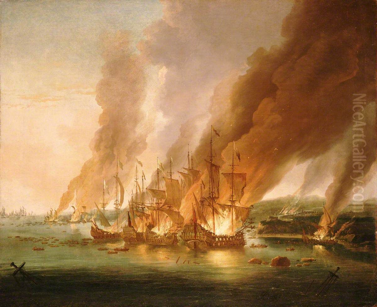 The Battle of La Hogue, 23 May 1692 Oil Painting by Adriaen Van Diest