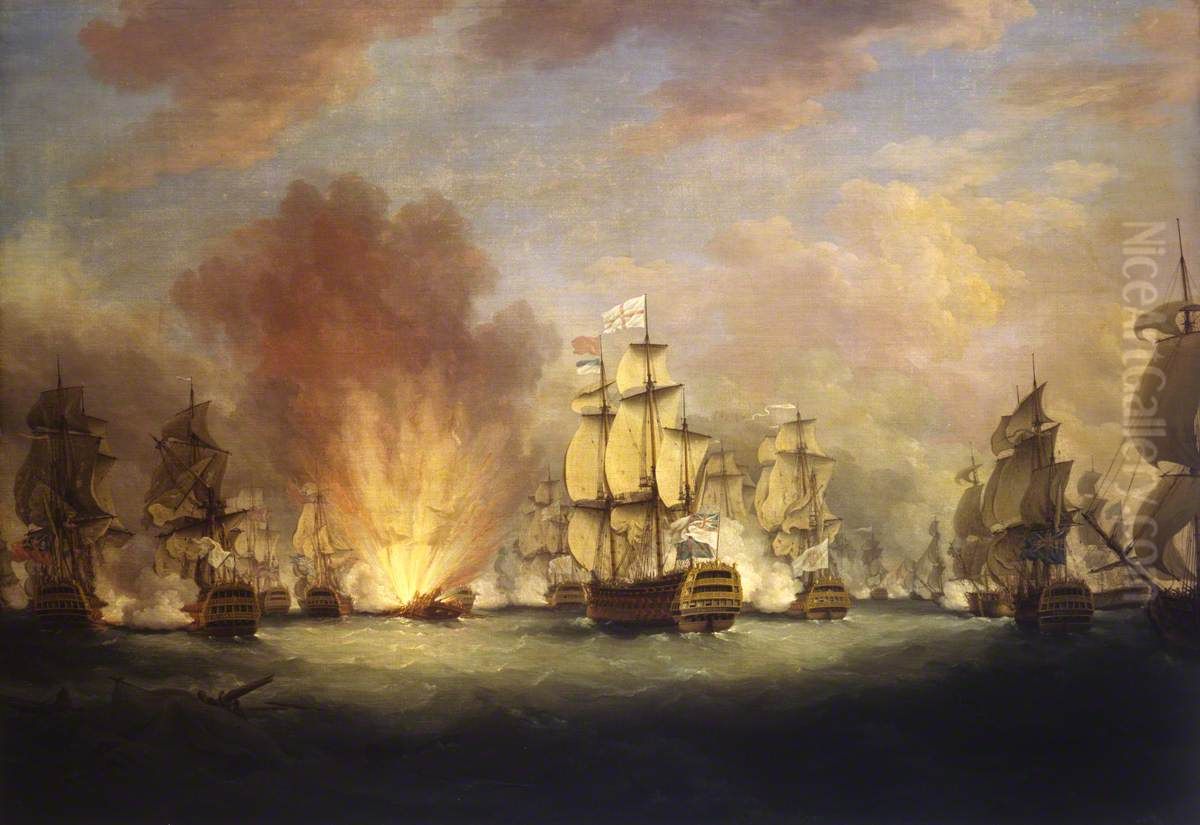 The Moonlight Battle off Cape St Vincent, 16 January 1780 Oil Painting by Richard Paton