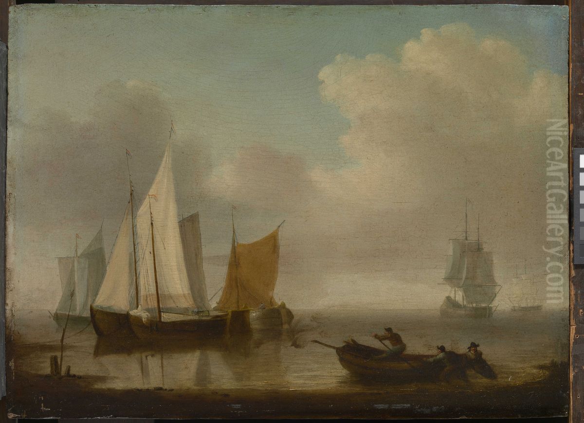 Dutch vessels becalmed near the shore Oil Painting by Willem van de Velde the Younger