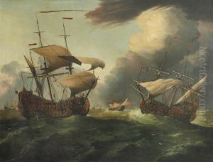 Two English third-rates at sea in a gale