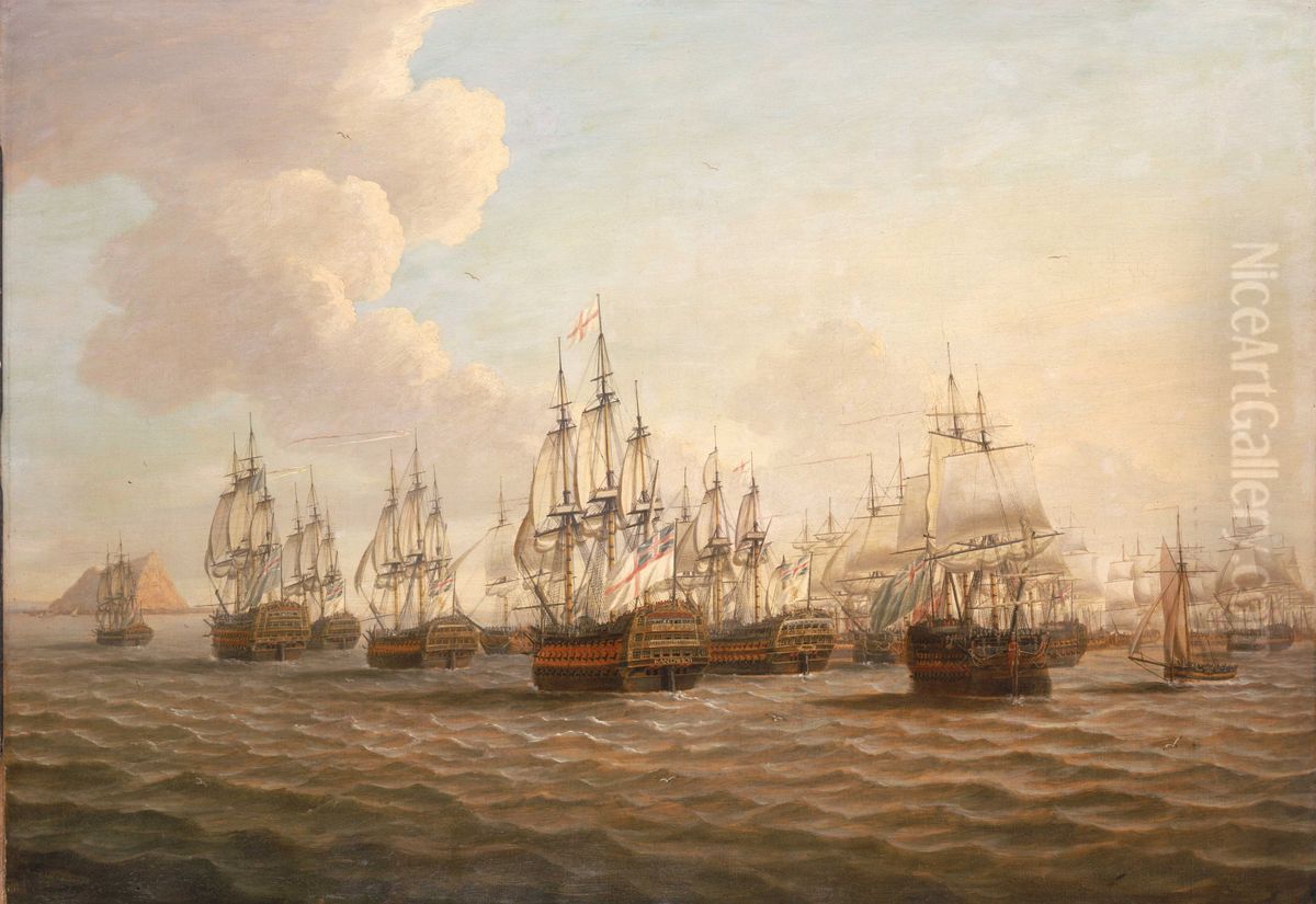 Rodney's Fleet Taking in Prizes after the Moonlight Battle, 16 January 1780 Oil Painting by Dominic Serres