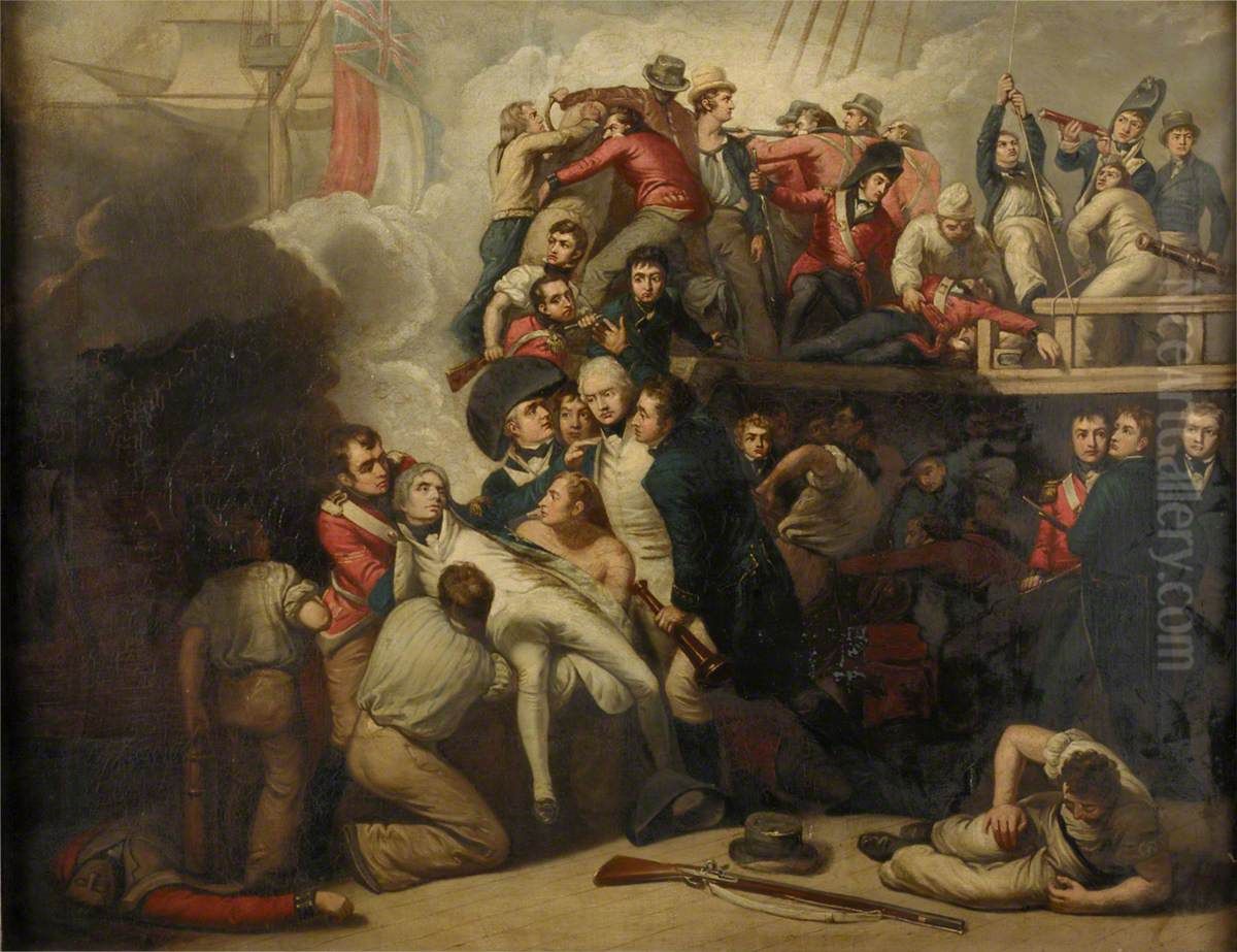 The death of Nelson at the Battle of Trafalgar, 21 October 1805 Oil Painting by Samuel Drummond