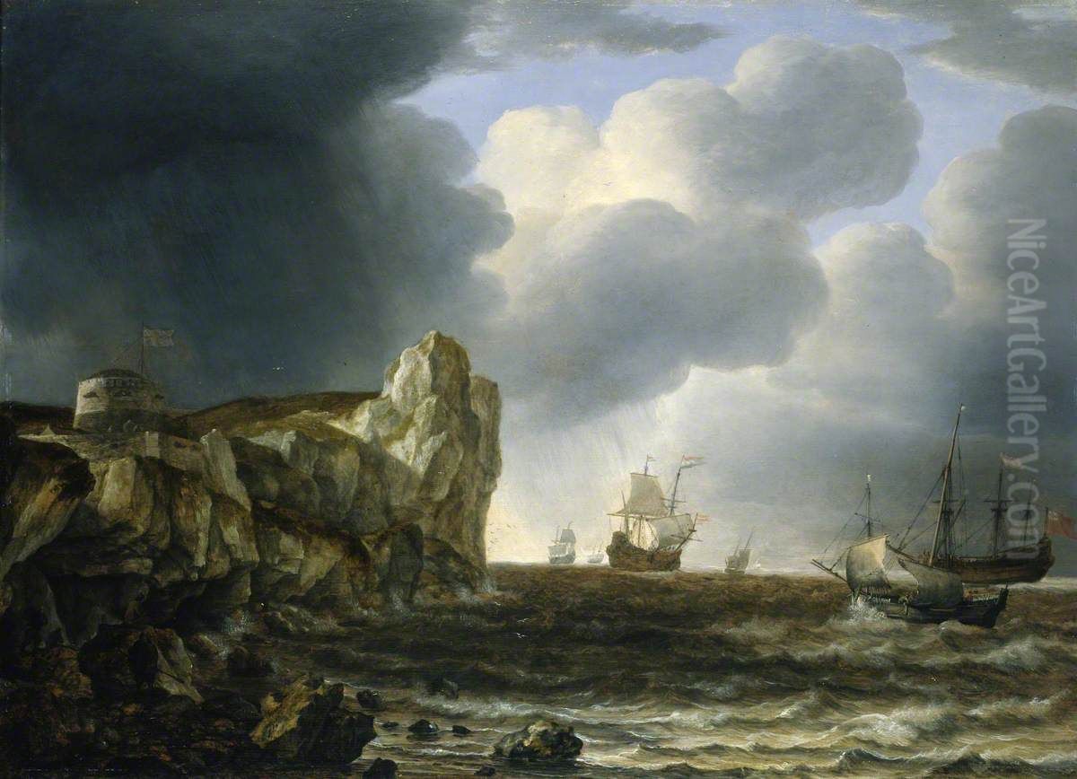 Shipping off the English Coast Oil Painting by Simon De Vlieger