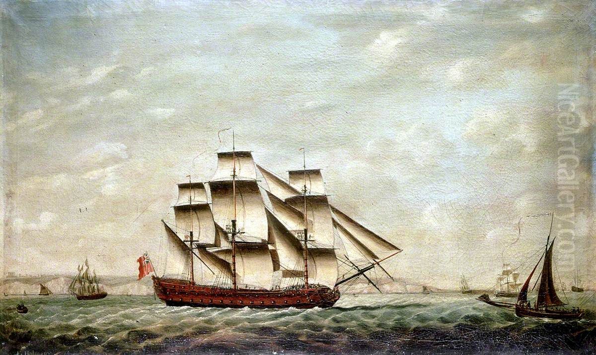 A two-decker and other vessels off Dover Oil Painting by Francis Holman