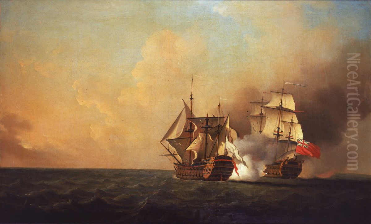 Action between HMS Nottingham and the Mars, 11 October 1746 Oil Painting by Samuel Scott