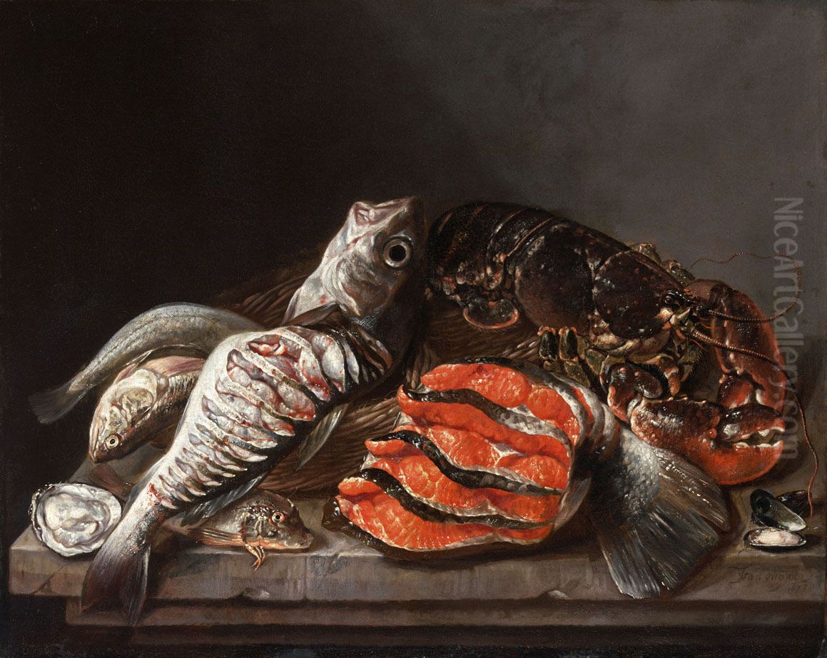Stilleven met vissen Oil Painting by Isaac Van Duynen