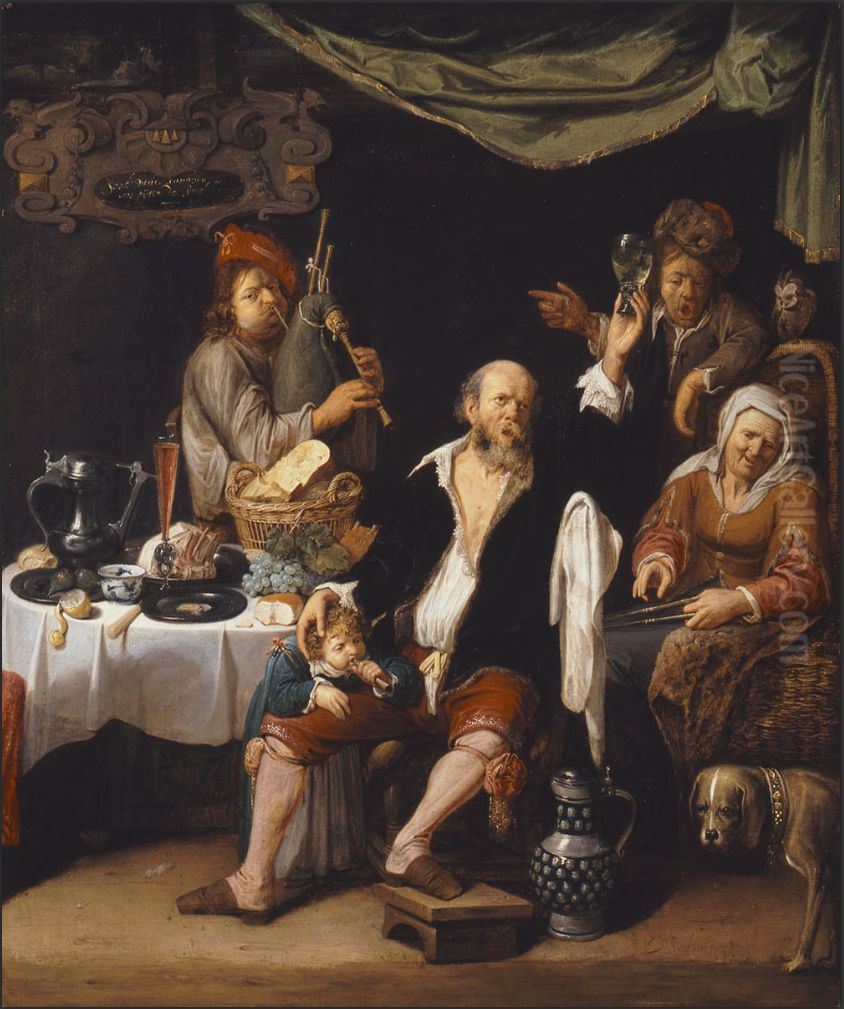 Merry Company (As the Old Ones Sing, so the Young Ones Pipe) Oil Painting by David Ryckaert III