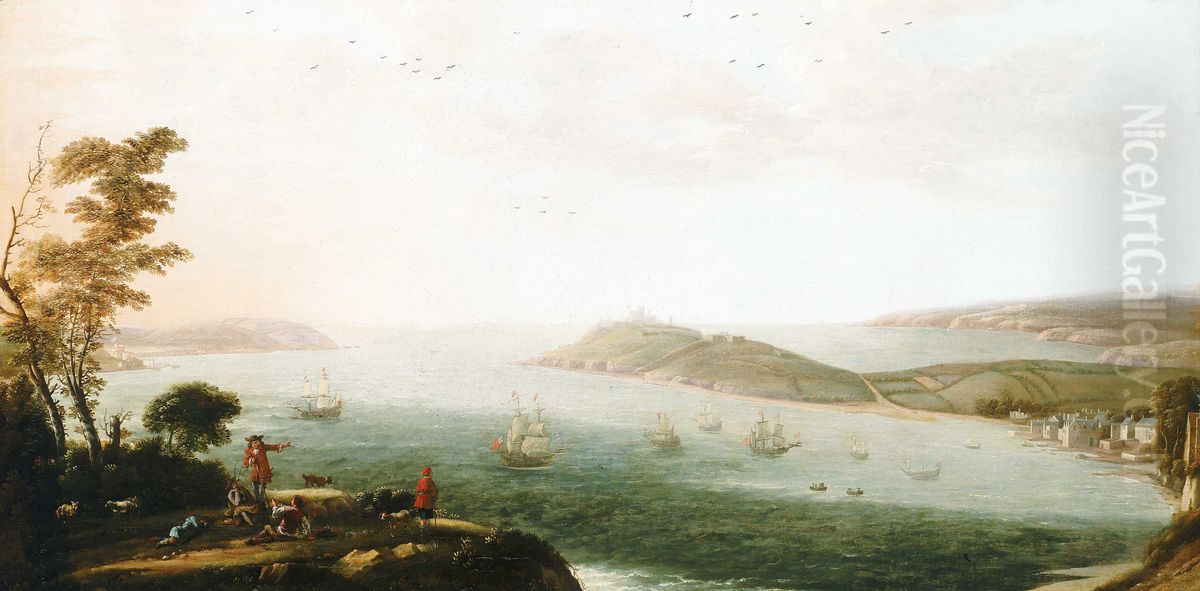 A View of Falmouth Harbour, circa 1678 Oil Painting by Hendrick Danckerts