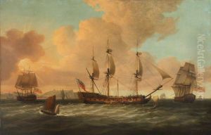 The East Indiaman 'Pitt' in three positions off Dover